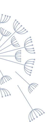 Minimalistická ilustrácia semienok púpavy vo svetlofialovej farbe, z ktorých niektoré sú stále pripevnené a iné sa vzďaľujú na bielom pozadí.