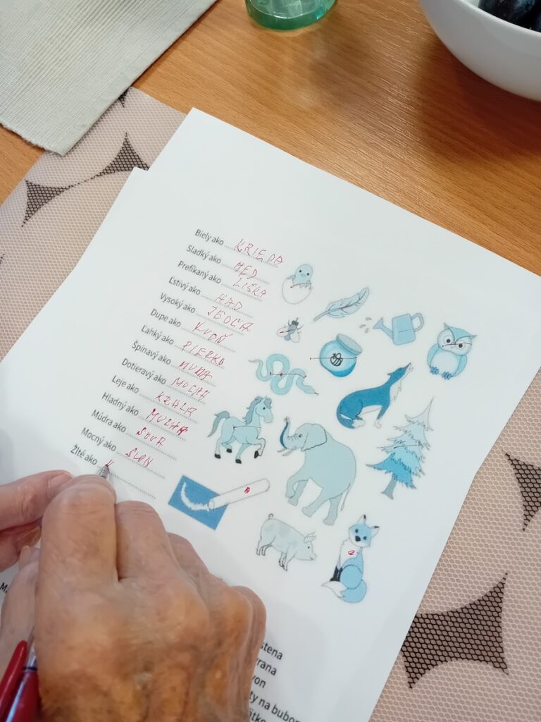 Detailná práca s perom – seniorky riešia úlohy na rozvoj myslenia